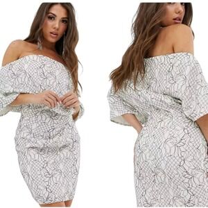 ASOS NWT Fallen Shoulder Lace Mini Dress Cocktail Party Elegant Wedding Petite 0